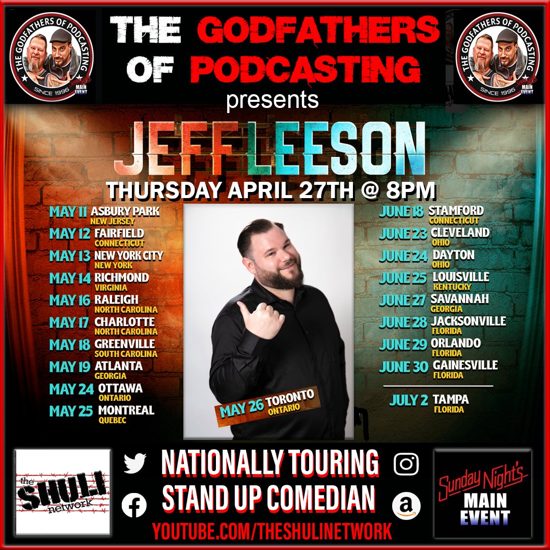 This week we welcome back long time friend @jeffleesoncomedian to check in during his crazy tour. 8pm eastern youtube.com/@theshulinetwo… @shalomshuli @godfatherdonnie @notorioustid @snmeradio #comedy #podcast #shulinetwork #jeffleeson #jokes #godfathersofpodcasting