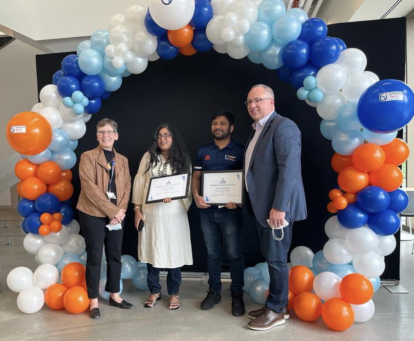 OT_STEER's tweet photo. A proud moment for our group today; Anindita @anigolder and Akash @akashsamanta440 from @OT_FEAS won the @ontariotech_u #StudentLeadership awards for excellence in #innovation. So proud of you, guys. Keep up the good work.

#research #innovation #batteries #emobility #engineering https://t.co/uYJgiRBN75