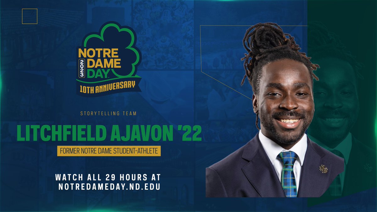 Jim Small (@ndjsmall) on Twitter photo Making his Notre Dame Day debut is former <a href="/NDFootball/">Notre Dame Football</a> safety <a href="/litch_ajavon/">Litchfield Ajavon</a>
You can see Litchfield throughout Notre Dame Day right here at: notredameday.nd.edu
The fun begins at 6:42 PM ET tomorrow (Tuesday) Making his Notre Dame Day debut is former <a href="/NDFootball/">Notre Dame Football</a> safety <a href="/litch_ajavon/">Litchfield Ajavon</a>
You can see Litchfield throughout Notre Dame Day right here at: notredameday.nd.edu
The fun begins at 6:42 PM ET tomorrow (Tuesday)