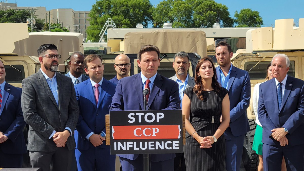 ProudElephant's tweet photo. BREAKING: Governor Ron DeSantis to BAN CCP land purchases in the state of Florida.

“I'm going to be signing legislation ELIMINATING the possibility of CCP land purchases in Florida.”

“No farm land. No land near critical infrastructure. None.”

DO YOU SUPPORT THIS? https://t.co/GKhEh8kgVb