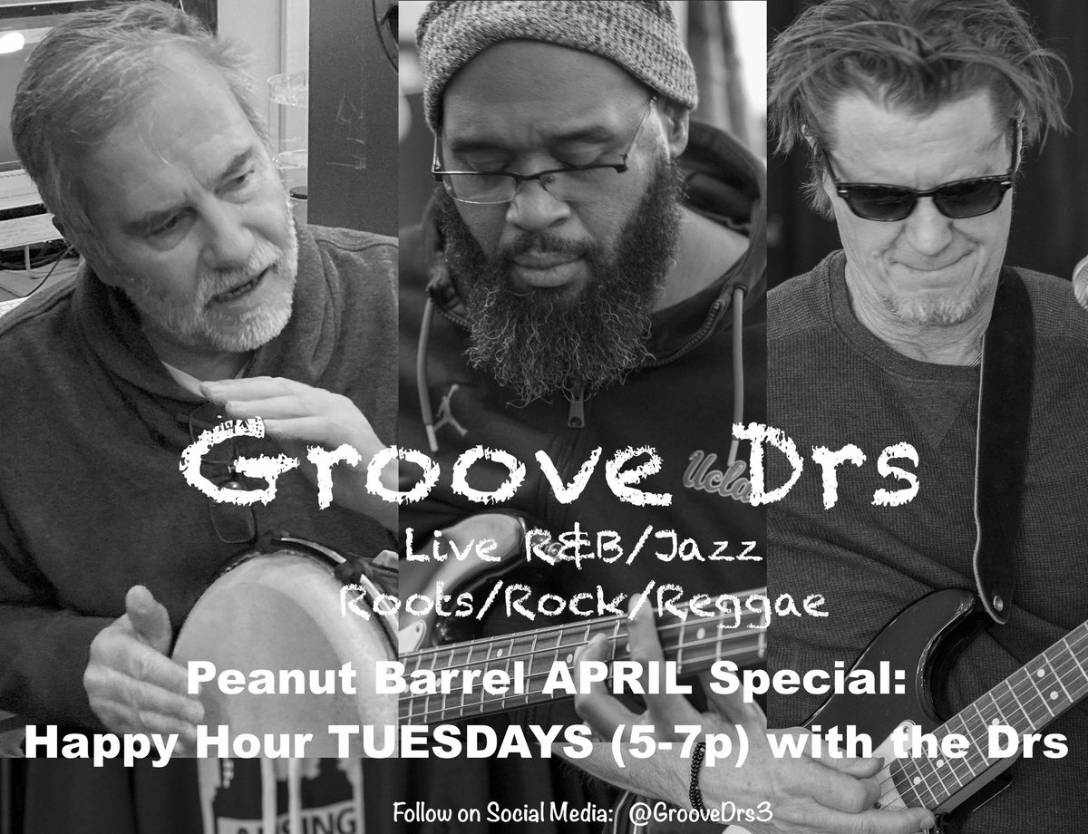 <a href="/GrooveDrs3/">GrooveDrs3</a> LIVE at <a href="/ThePeanutBarrel/">The Peanut Barrel</a> TOMORROW, Tuesday April 25, 5-7pm!   

#groovedoctors #groovedrs3 #thepeanutbarrel