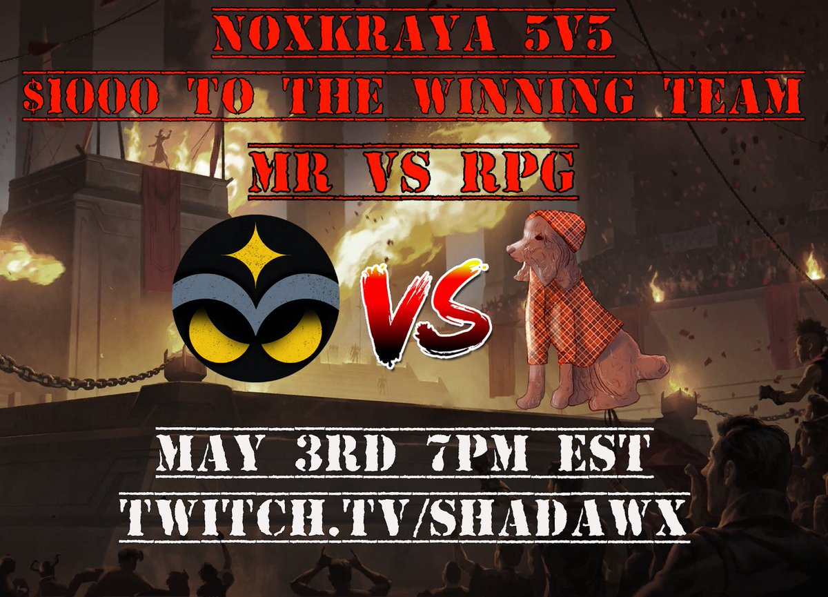 5v5 battles are back as the Noxkraya 5v5s!

And we've got a big one for you, it'll be <a href="/MasterRuneterra/">Mastering Runeterra</a> vs <a href="/RedPupGames/">Red Pup Games</a> battling it out for $1000! Rosters will be released closer to the event!

Watch the battle on May 3rd 4pm PST/7pm EST at Twitch.tv/shadawx