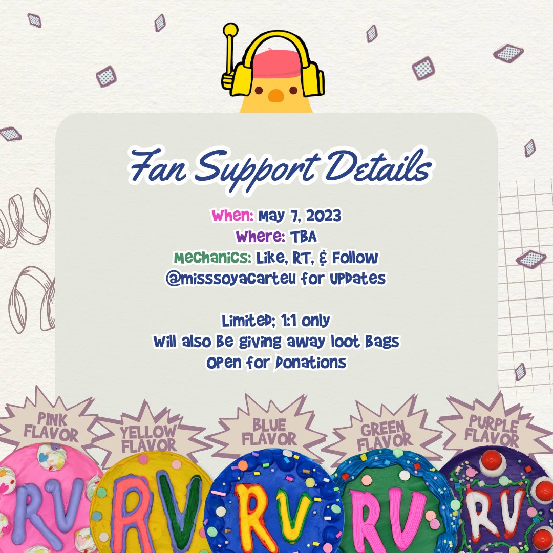 ✨ R to V in Manila Fan Support ✨
        misssoyacarteu ver. 🐥

Hi~ I'll be giving away these Birthday-inspired decoden hand mirrors on May 7! 

๑ handmade, limited
๑ open for donations 

#REDVELVETinMNL2023
#RtoVinMANILA #RedVelvet #레드벨벳