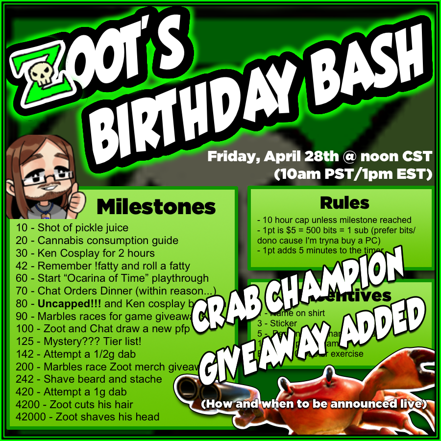 TheZooted1's tweet photo. lil bit of an update to fridays stream! crab champ giveaway! https://t.co/ZOFTlxlpc5