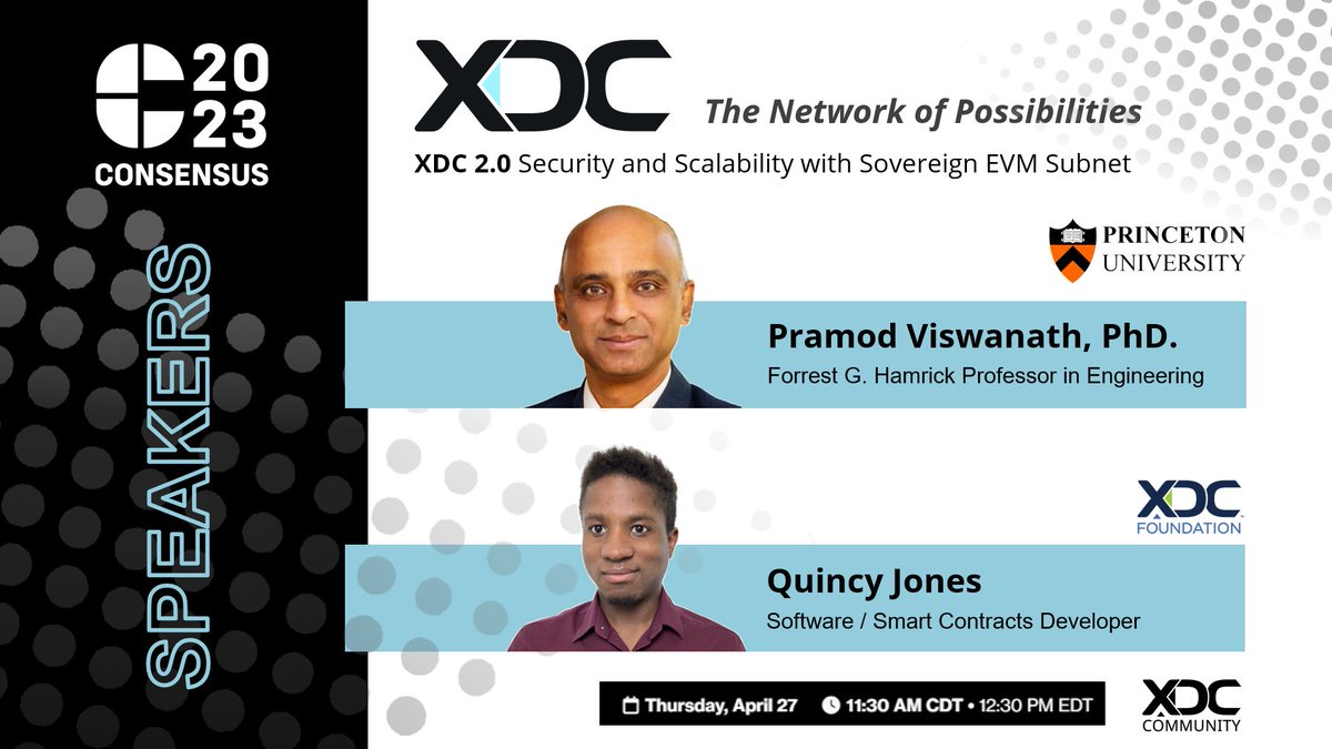 XDC2.0 is live on Devnet and soon to be released to Apothem Testnet. Join Pramod Viswanath, PhD. and <a href="/CoinClubQuincy/">Your Bro Quincy</a> as they discuss the protocol upgrade, forensics monitoring, and sovereign EVM subnets at #Consensus2023 

<a href="/XinFin_Official/">XinFin</a> <a href="/XDCFoundation/">XDC Foundation</a> #XDC #XDCNetwork