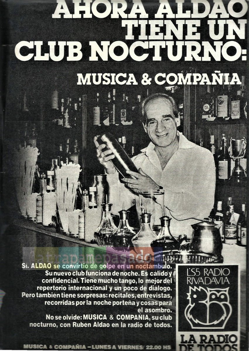 atrapamepasado's tweet photo. Noches musicales en LS5: #En1974, la juventud de Badía y su "Música verdad". #En1982, la experiencia de Rubén Aldao que ha convertido su mítico "Club de barbas" en un club nocturno con "Música y compañía".
#Rivadavia #65Años📻 https://t.co/Tq9d21VZB5
