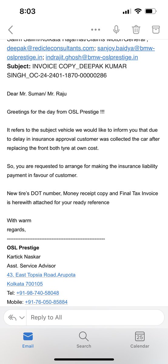 deepak987402265's tweet photo. @BajajAllianz @tapansinghel @bmwindia this is the claim settlement of Bajaj , look at the series of mail ..,, such irresponsible approach of their kolkata staff …. https://t.co/PLpAPBR9sx