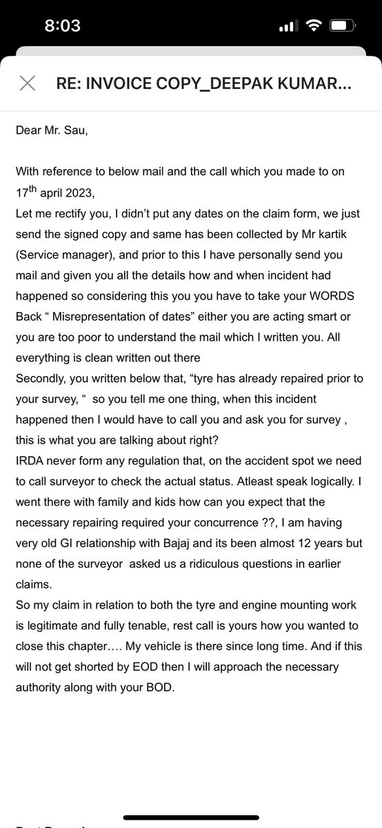 deepak987402265's tweet photo. @BajajAllianz @tapansinghel @bmwindia this is the claim settlement of Bajaj , look at the series of mail ..,, such irresponsible approach of their kolkata staff …. https://t.co/PLpAPBR9sx