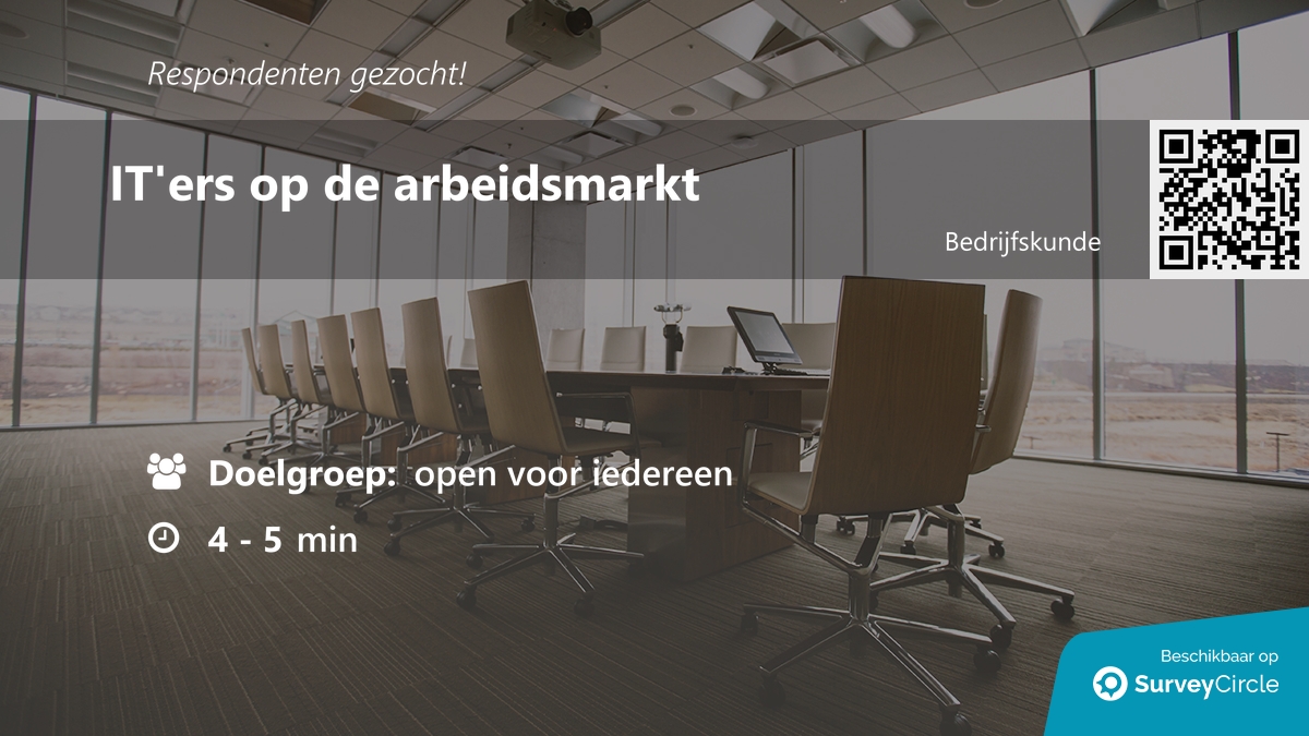 daily_research's tweet image. Respondenten gezocht voor onderzoek!

Onderwerp: &quot;IT&apos;ers op de arbeidsmarkt&quot; surveycircle.com/ZHX2YL/ via @SurveyCircle

#iters #technologie #programmeren #coderen #KarelDeGroteHogeschool #enquête #survey #surveycircle