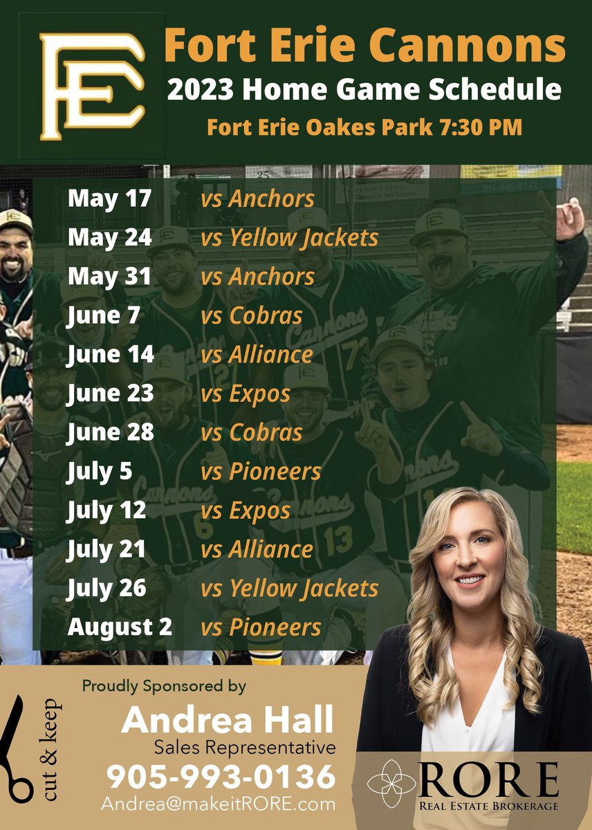 Mark your calendars @TownOfFortErie 
Here's the 2023 @FECannons home schedule!
@DaddyHacksPod @NDBASenior #FortErieProud