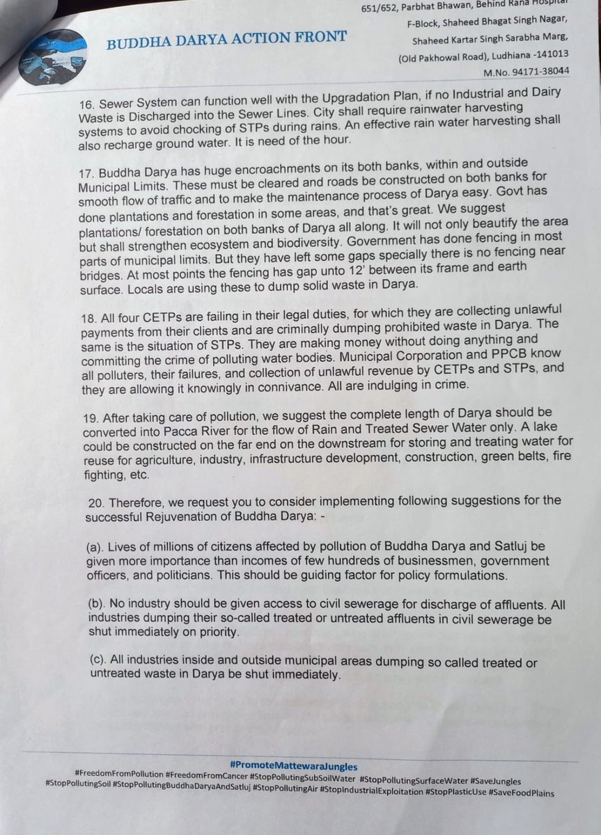 Lakhanpal1Cm's tweet photo. Suggestions for Implementation of Buddha Darya Rejuvenation Project at Ludhiana addressed to Hon'ble CM Punjab has been forwarded to all concerned. #StopPollutionofBuddhaDarya #SaveSatluj #SaveLives #FreedomFromPollution #FreedomFromCancer #SavePunjab https://t.co/NUTpfAQXRg