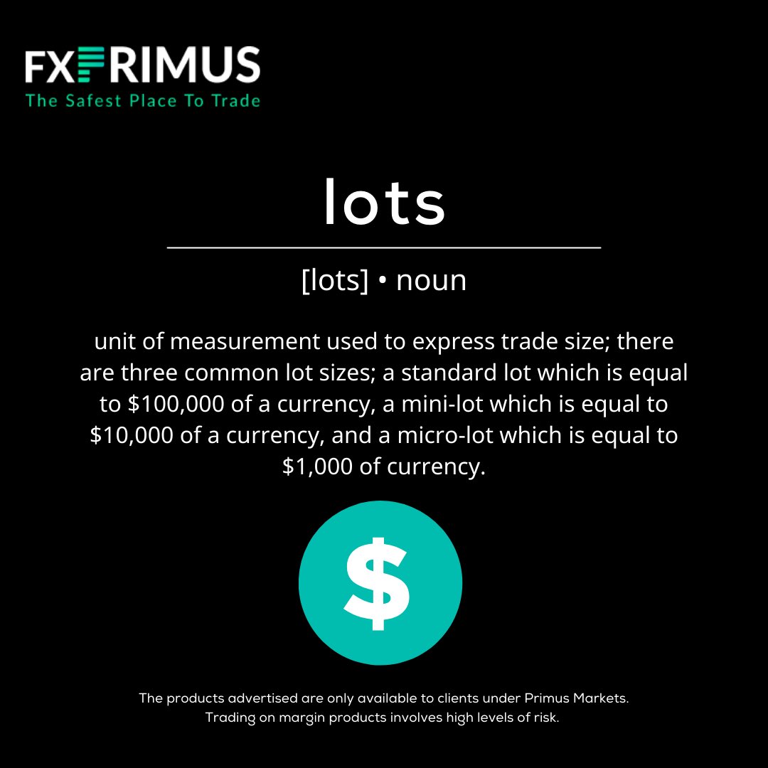 FXPRIMUS's tweet image. Not sure what a lot is? 🤔 

It's not a group of things, but rather a unit of measurement used in trading to determine the size of a trade. By understanding how lots work, you can make more informed trading decisions and potentially increase your profits. 💸

#FXPRIMUS