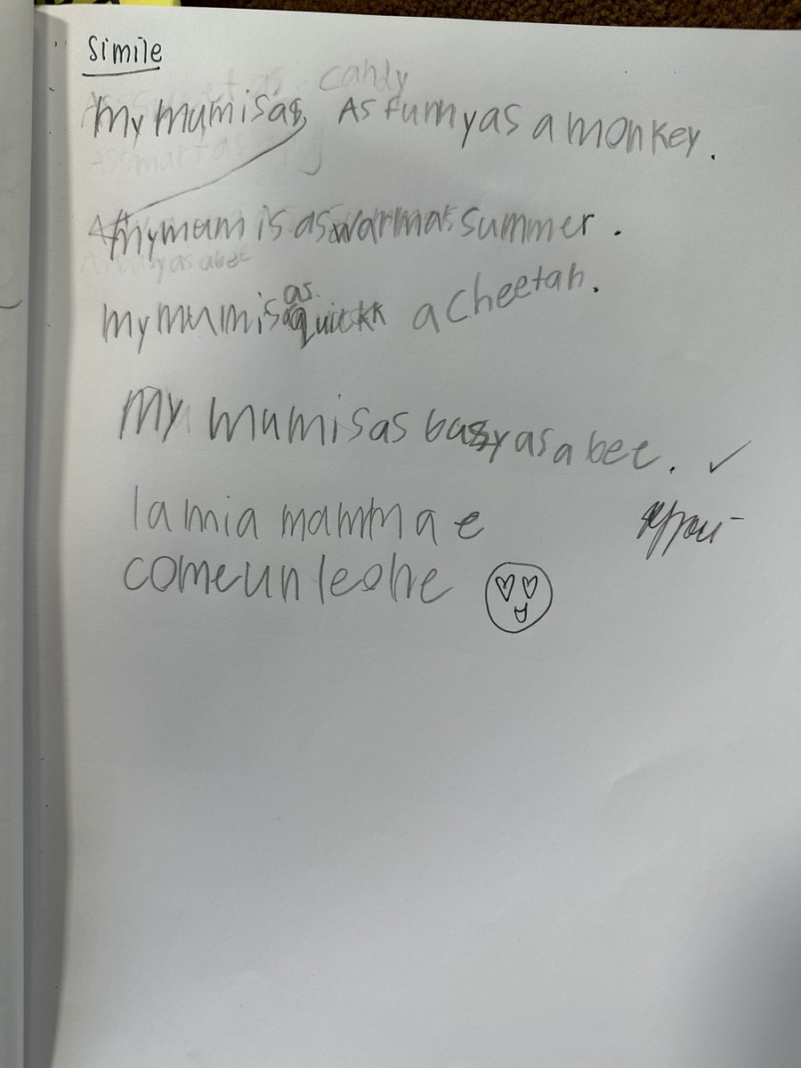 Why not make your simile and metaphor poems bilingual?

It is as EASY as adding this expectation to your directions for the lesson. 

One G2 student said she never writes in Swahili at home. 

Schools can play a major role in providing opportunities for writing in home languages!
