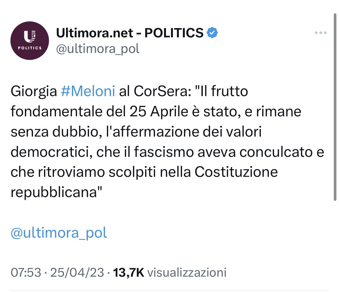 avantibionda's tweet photo. Per l’occasione ha assunto uno che trovasse una parola che i seguaci non capissero, per non farli incazzare dicendo una cosa vera.
Mo’ il guaio non è tanto per quei 16 che possiedono un vocabolario, ma per i 5 tra questi che lo sanno leggere.
#25aprile2023
#meloni
#conculcare https://t.co/gCiDAlW4Fi