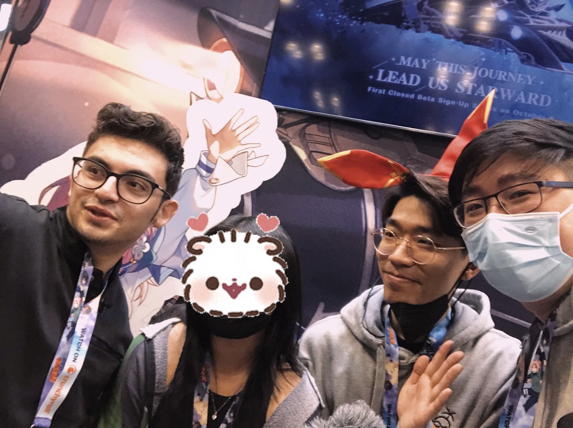 flubstered's tweet photo. in honor of the imminent #honkaistarrail  drop, here’s a throwback to 2021 Anime NYC with @Unreal_Dreamer &amp; @island_xd in front of the HSR booth!!

can’t believe we’re finally here (‘: https://t.co/IGRLysKTvL