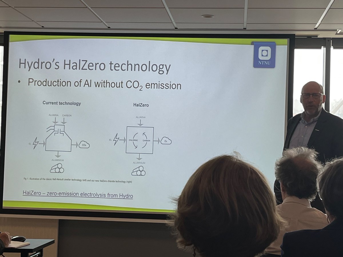 Good to see that vice rector Tor Grande <a href="/NTNU/">NTNU</a> mentions @NorskHydroASA HalZero technology as the most promising innovation for the aluminium industry, at SFI Metal Production seminar