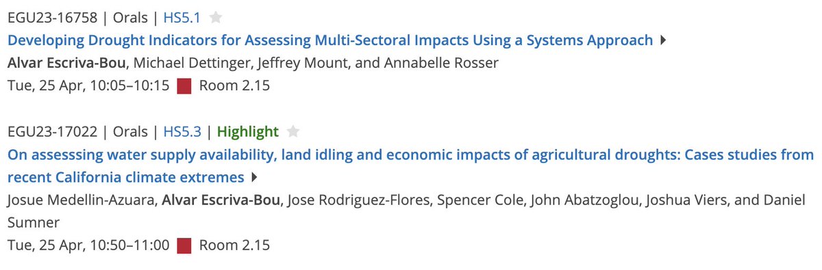 I have two presentations on improving #drought indicators on highly-managed #watersystems and on the socio-economic assessment of the #California drought on room 2.15. Come if you can! #EGU23