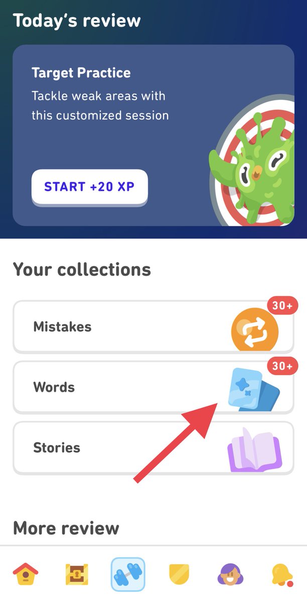 duoplanet's tweet photo. ‼️ New feature added to Practice Hub👇 

The Words section allows you to review recommended words that you’ve come across in your course. 

You can either review them in a Match Madness-type session, or simply flick through your list and listen to pronunciations. 

#duolingo https://t.co/Py0YzhKWjn