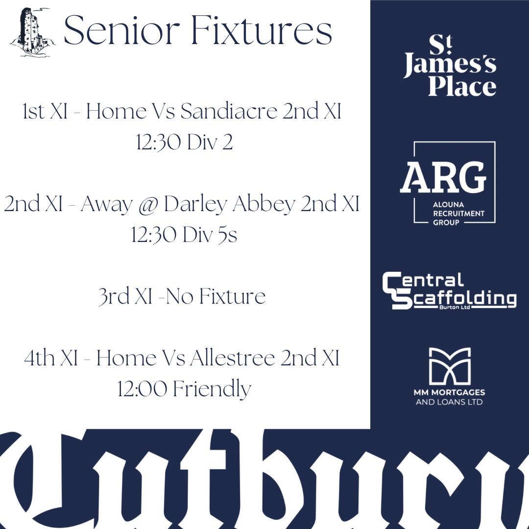 This Weeks Fixtures see our 1st XI host @sandiacretowncc and our 2nd XI visit @DarleyAbbeyCC in our first league games of the season. Our 3s Have no Game and our 4s Host @AllestreeCC before there seasons begin next week. 🏏