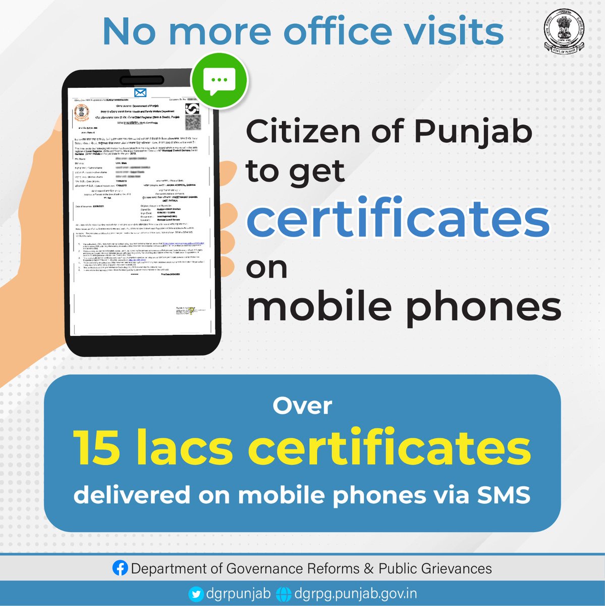 Digital_Punjab's tweet photo. Governance Reforms and Public Grievances @PunjabGovtIndia Minister Aman Arora said that the citizens of Punjab will no longer have to go to Sewa Kendras to get hard copies of certificates, now the certificates will be delivered on their mobile phones. @_DigitalIndia https://t.co/59ZeR4stAO