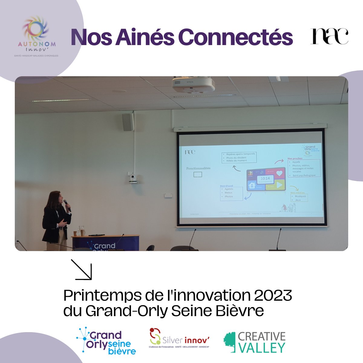 AutonomInnov's tweet photo. Clémence Uhlhorn et Judith Cuma Racapé de Nos ainés connectés, un projet lauréat du créathon @AutonomInnov, ont présenté leur projet lors du Printemps de l'innovation organisé par le @GrandOrly.

#Autonominnov #SilverEconomie #seniors #SilverEco #Innovation #Intergénérationnel https://t.co/iJ9aY3br7P