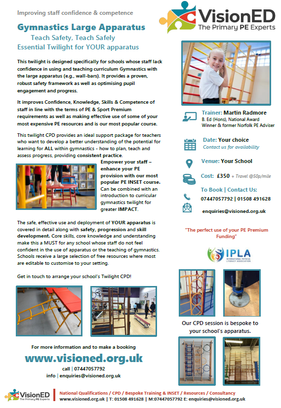 martin_radmore's tweet photo. Delivering our Gymnastics Large Apparatus Twilight CPD today in Chelmsford! This CPD helps develop staff understanding &amp; confidence in progressing pupils safely onto larger apparatus such as wall bars. etc. Could such a CPD session help raise your staff confidence? #pecpd https://t.co/7qNj1b8qdK
