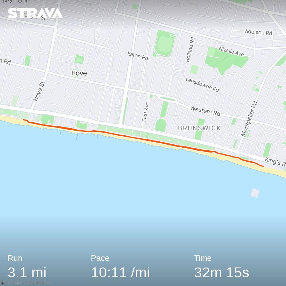 Lovely run on Brighton Seafront, resting my neurons before another #BNA2023 style brain workout. 
strava.app.link/kv7LZBJrhzb