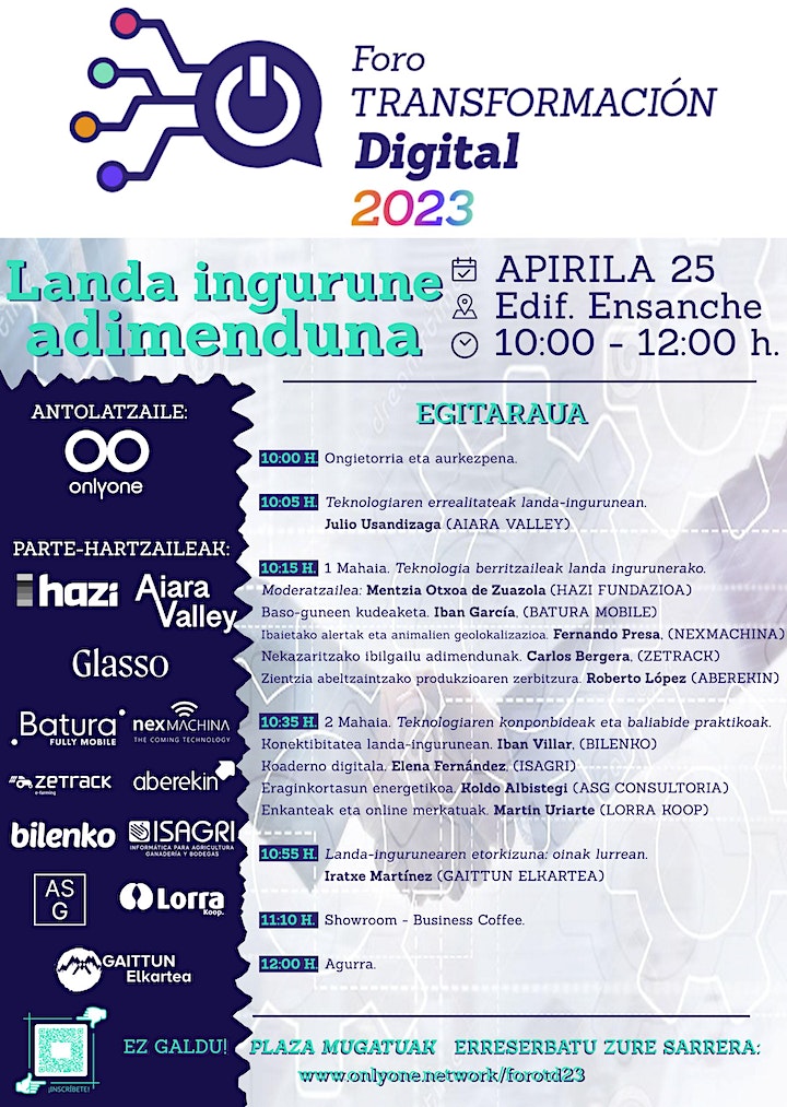 hazifundazioa's tweet photo. HAZIk "LANDA INGURUNE ADIMENDUNA" Eraldaketa Digitalerako Foroan parte hartzen du. Foro hori gaur egingo da, Bilboko Zabalgune eraikinean, 10tatik 12etara.
🔵Landa-ingurunean garatzen diren jarduerei aplikatutako teknologia berritzaileak erakustera bideratutako topaketa. https://t.co/jvKHewxsEe
