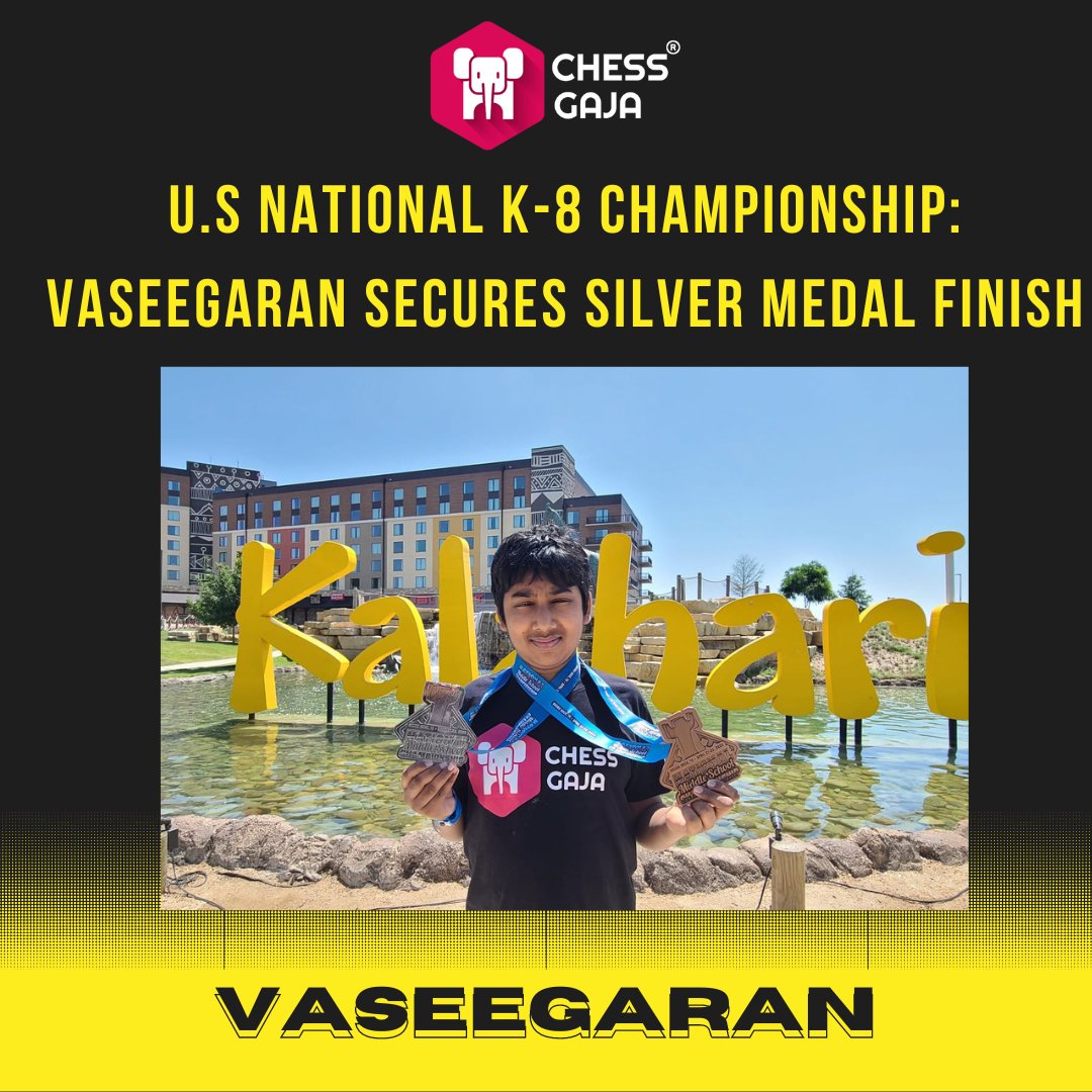ChessGaja's tweet image. U.S National Middle School Chess Championship: Chess Gaja Students Dominate with 6 Medals and a 356 Rating Point Gain, Vaseegaran Takes Silver!

Click here to read the full blog - chessgaja.com/2023/04/25/u-s…

#chess #chessrock #earlylearners #beyondlearning #smartparenting #ChessGaja