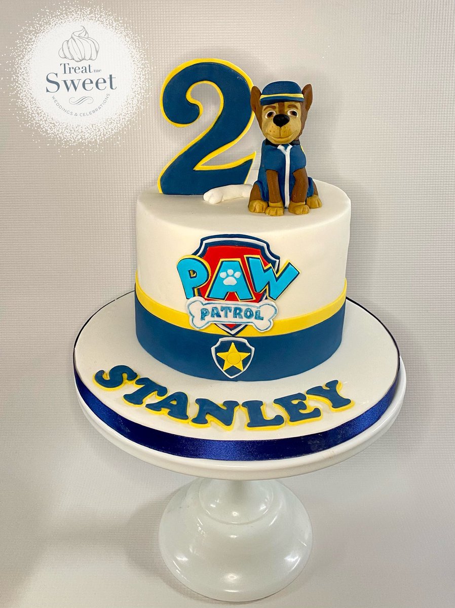 Egg free 6” vanilla and strawberry jam layer cake in a Paw Patrol theme.