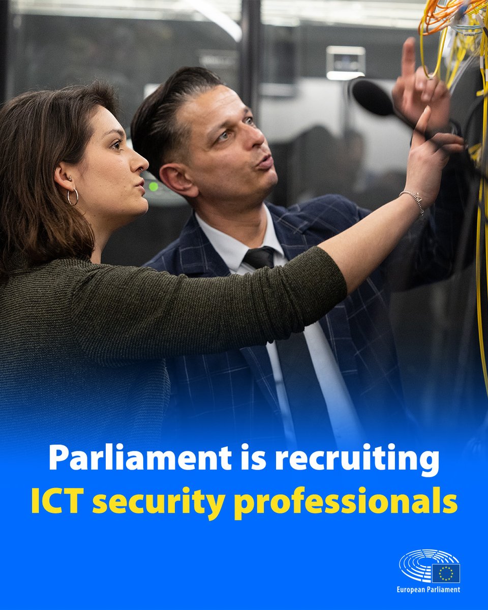 EPSO (@eu_careers) on Twitter photo The <a href="/Europarl_EN/">European Parliament</a> has published a call for expression of interest to recruit ICT Security Professionals of different ranges of experience to join its IT department in Brussels or Luxembourg.
Apply here by 22/4/2024, 17.00 (Brussels/Luxembourg time): bit.ly/3YZ92yP The <a href="/Europarl_EN/">European Parliament</a> has published a call for expression of interest to recruit ICT Security Professionals of different ranges of experience to join its IT department in Brussels or Luxembourg.
Apply here by 22/4/2024, 17.00 (Brussels/Luxembourg time): bit.ly/3YZ92yP
