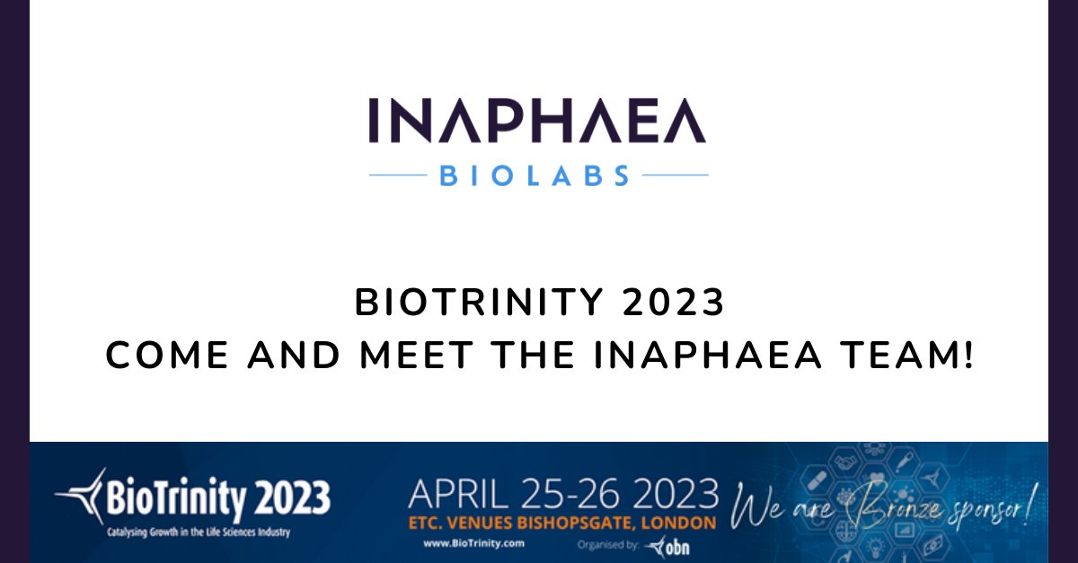 Inaphaea's tweet image. We are pleased to announce that Inaphaea BioLabs is sponsoring and attending #BioTrinity in London this week. The conference aims to support in-person and virtual engagement from colleagues across the life sciences sector.

Please feel free to stop by our stand and meet the team.