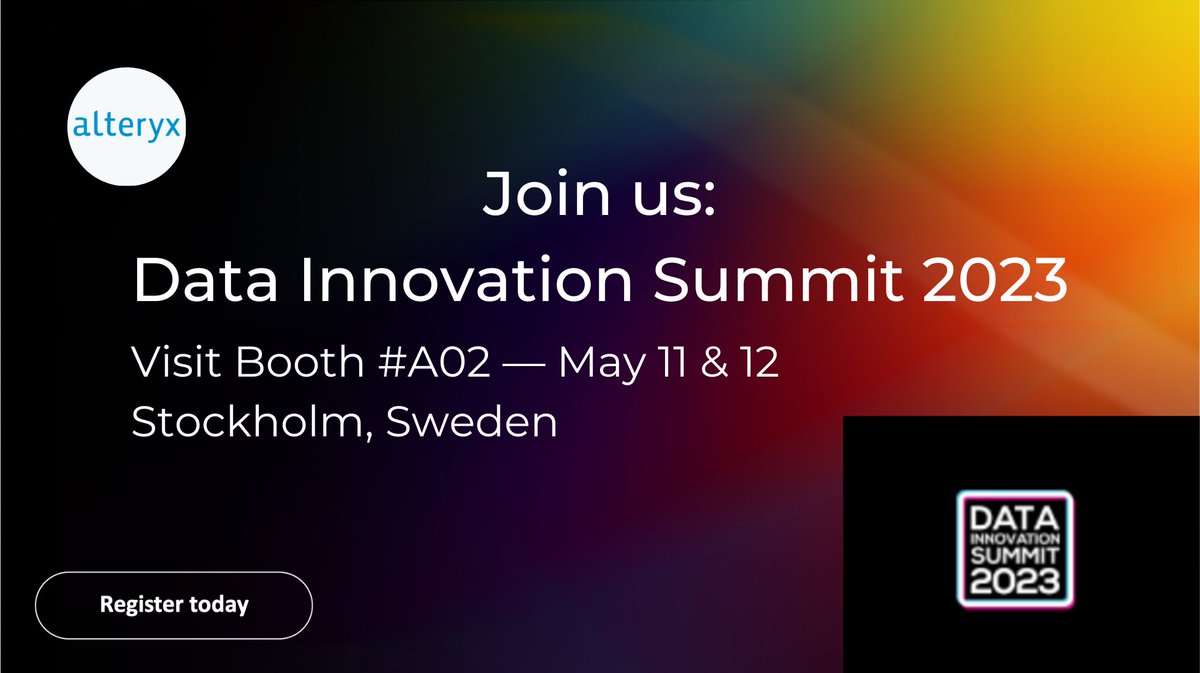 alteryx's tweet image. Got KEYS? As a sponsor at #DataInnovationSummit in Stockholm, we're breaking out our innovation keys to help our customers UNLOCK the full potential of their data in the #cloud. Register here to join us May 11 and 12 at booth A02: ow.ly/cleB50NPcjq

#DataAnalytics