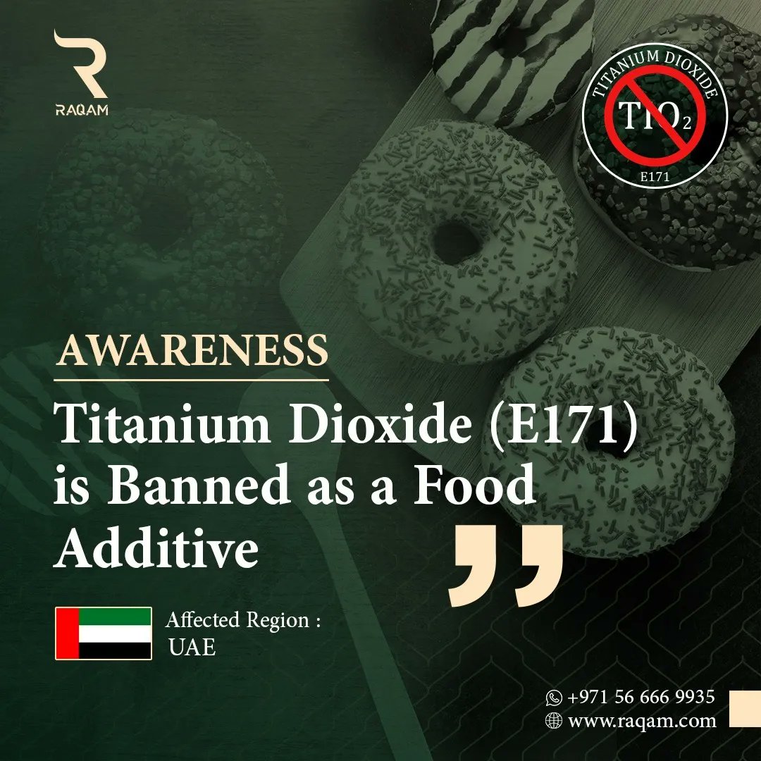 RAQAM_DMCC's tweet image. Titanium Dioxide (E171) is Banned as a Food Additive in UAE

learn more: raqam.com/blog/knowledge…

#e171 #titaniumdioxide #foodadditive #ban #raqam #uae