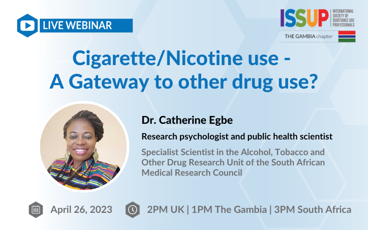 issupnet's tweet photo. Is cigarette/nicotine use a gateway to other drug use? Join us on 26 April for a talk by Dr Catherine Egbe exploring whether nicotine use at an early age can lead to other substance use in later life.

⏰ Wednesday, 26 April 2023
🎫 https://t.co/Wr6GoluG7U https://t.co/1Ch6pf6prZ
