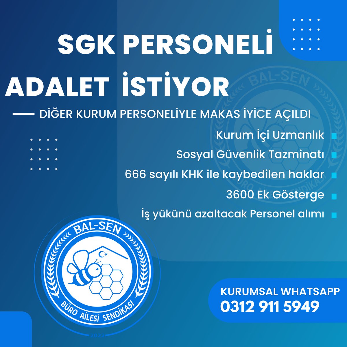 2011 yılında eşit işe eşit ücret denilerek alınan haklar! Diğer kurumlarda unvanlar yada tazminatlar olarak bir nebze de olsa geri döndü. Ancak en yoğun çalışma temposuna sahip SGK nın personeline ise hiç bir hak verilmedi.

#SGKPersoneliAdaletİstiyor