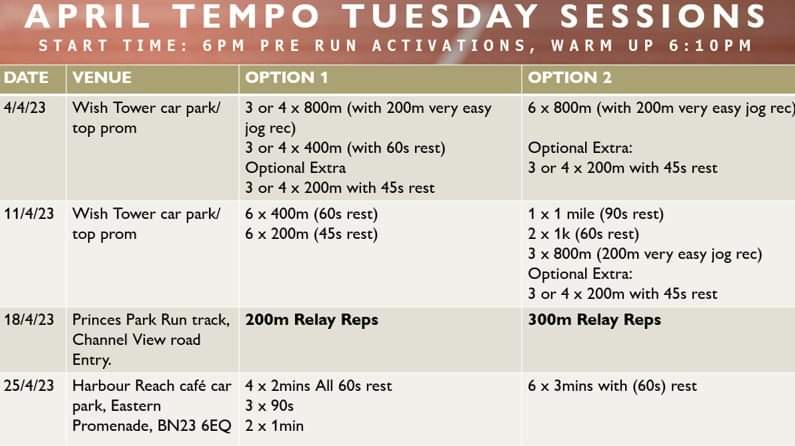 It's our last April Tuesday running session tonight. Meeting at the Harbour Reach Cafe, one of our alternative spots at 6pm. Guests are welcome for a trial session. #Running #Triathlon <a href="/Temposhopuk/">TEMPO Run Shop Eastbourne</a> <a href="/VisitEastbourne/">Visit Eastbourne</a>