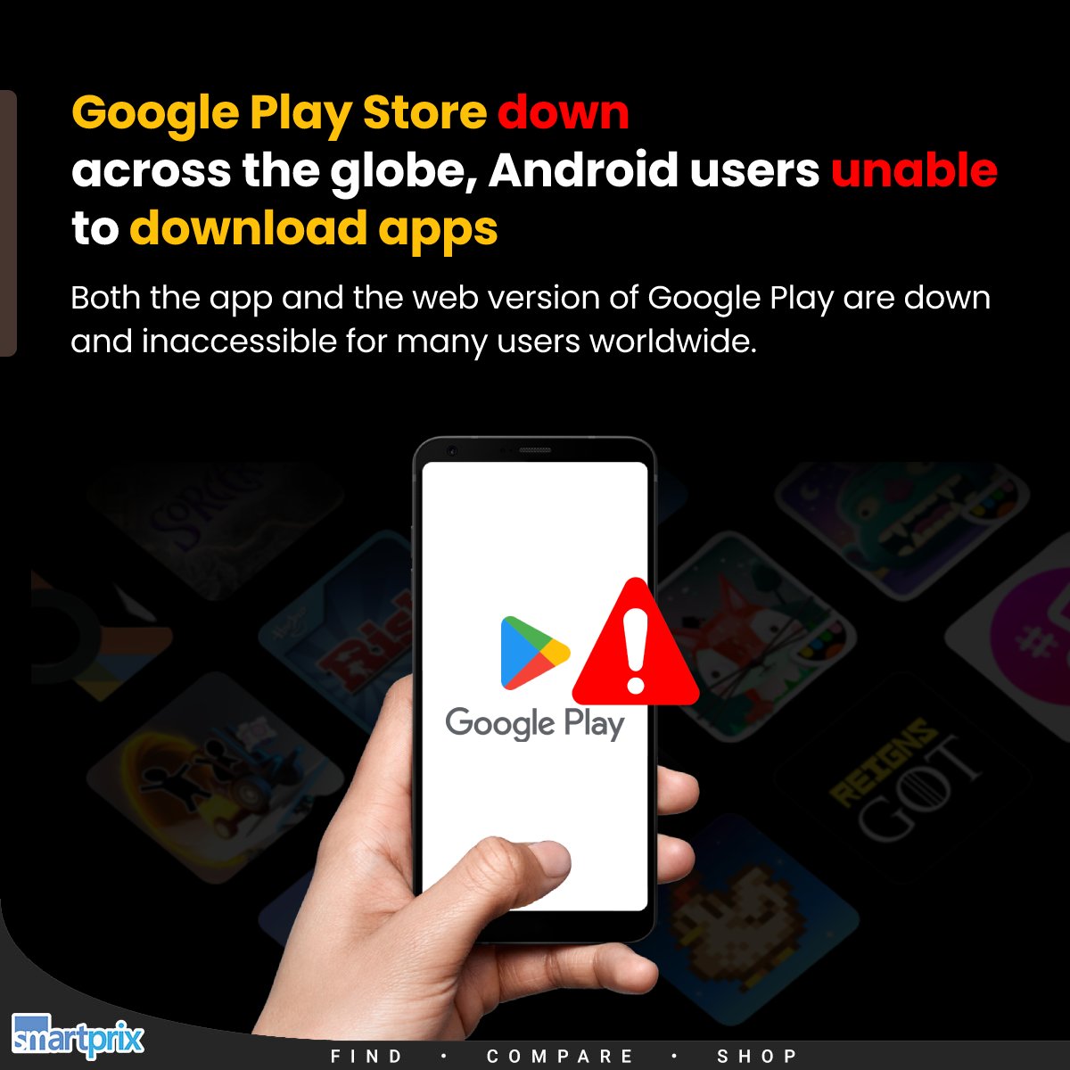 Smartprix's tweet photo. Google Play down for thousands of Android users worldwide. Are you facing the issue too?

#GooglePlayStore #playstoredown #Android #worldwide https://t.co/j6FXwBNdqC