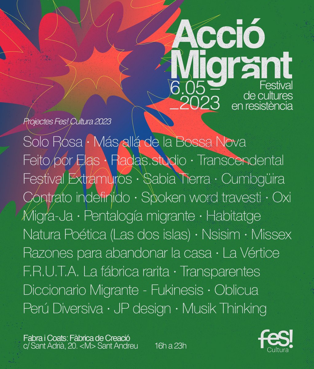 Presentamos AccióMigrant: Festival de cultures en resistència. Ponemos en el centro la producción cultural migrante para crear complicidades y redes en defensa de una vida digna para todes, con o sin papeles. +INFO: fescultura.org #AccioMigrant