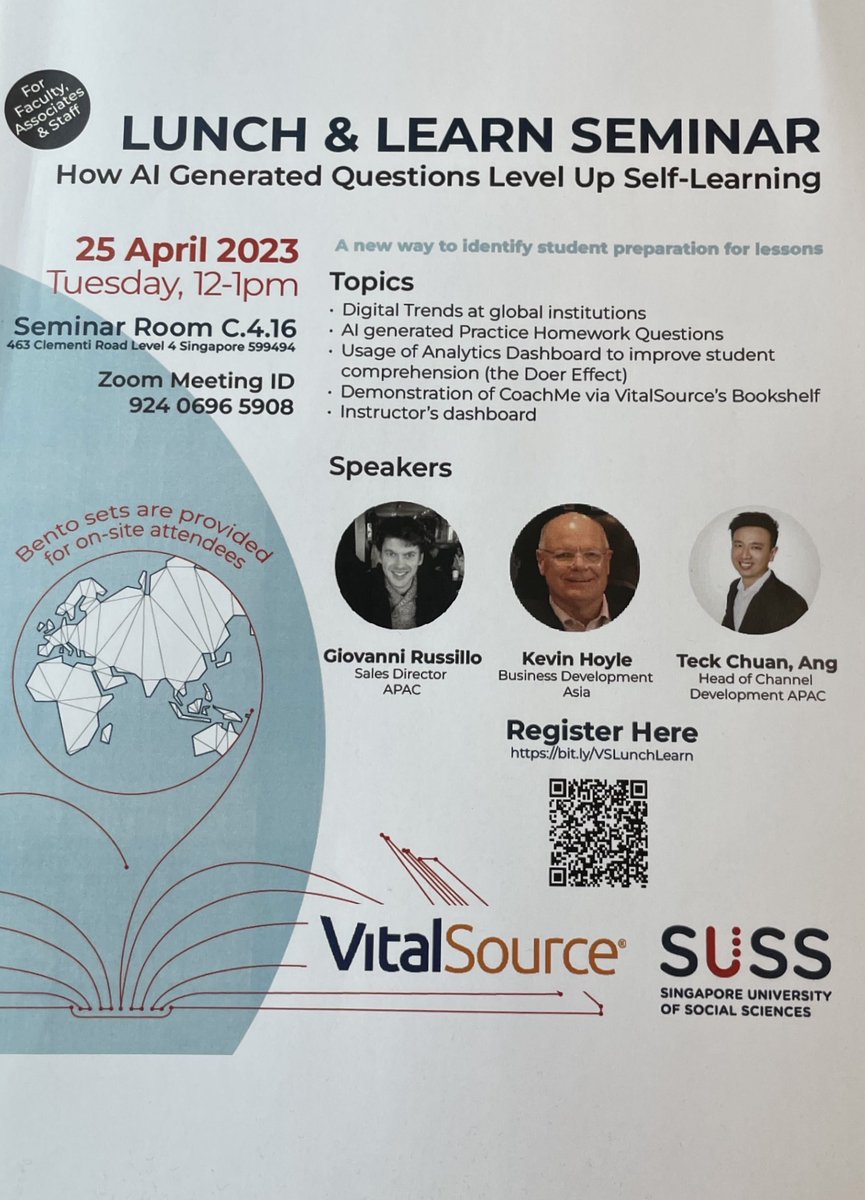 VitalSourceAPAC's tweet photo. Thanks to everyone who attended our Lunch and Learn Seminar presented by  Giovanni Russillo, @Khoyle53 and Teck Chuan Ang today at @suss_sg https://t.co/9GSMXDMwWk
