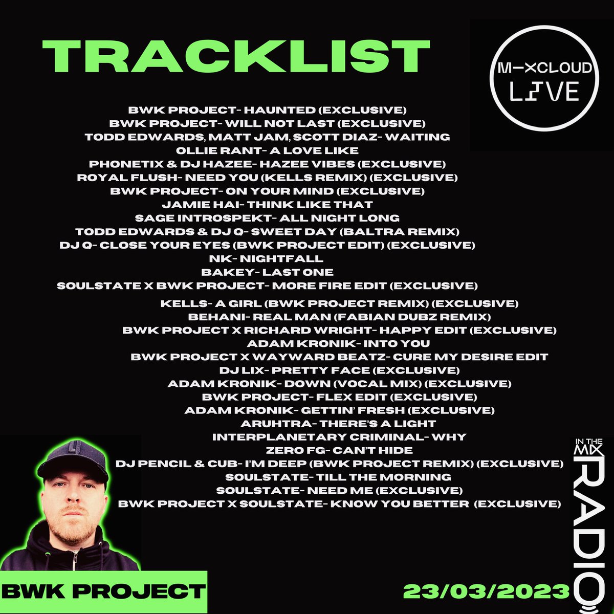 Tracklisting below for my recent <a href="/InTheMixRadio22/">InTheMixRadio</a> show 

Playback link is below:

mixcloud.com/INTHEMIXRADIO/…