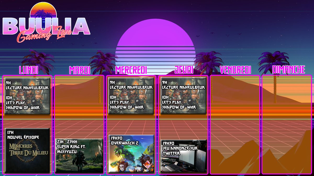 LeBuulia's tweet photo. [#twitchfr]  Voici mon programme pour les semaines à venir C'est sur https://t.co/6LFiZjV4q4
Venez passer un bon moment !!!
#programme https://t.co/RilMkypOkK