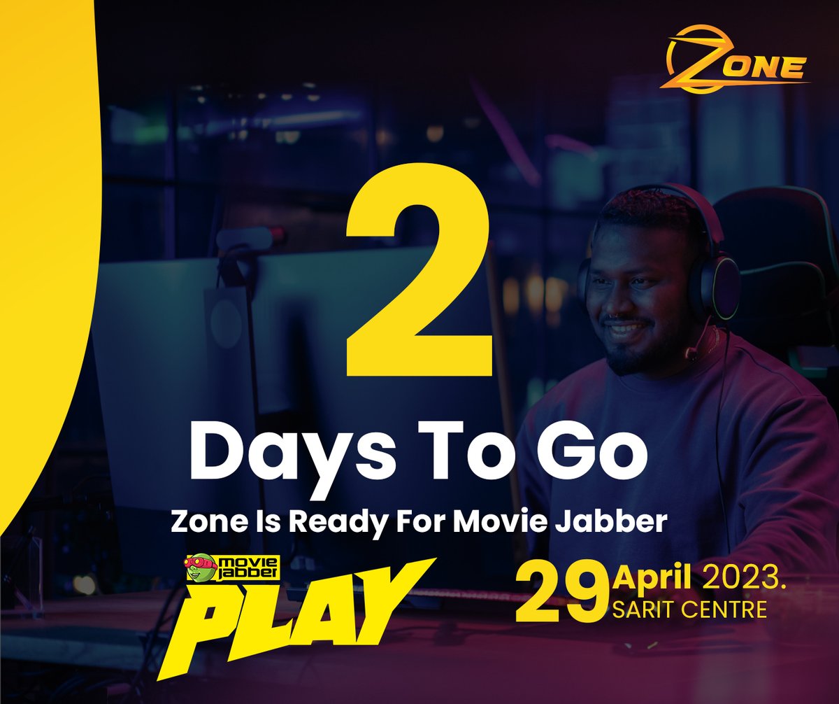 Two days left until the ultimate gaming showdown at Movie Jabber Play! 🔥🎮 Join us on April 29th and visit the Zone booth to learn more about our platform and compete for real money rewards. <a href="/MovieJabber/">Movie Jabber</a> 

Get your tickets Here cutt.ly/l5htR3m 
#MovieJabberPlay