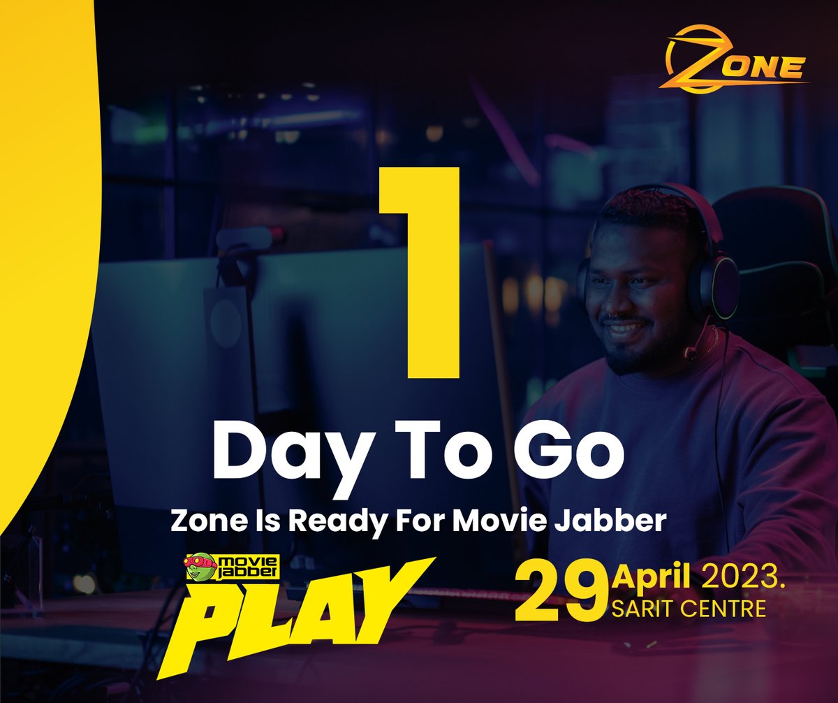 The ultimate gaming convention is just one day away! 🎮💥 Join us at Movie Jabber Play tomorrow, April 29th, and visit the Zone booth to compete for real money rewards in your favorite games.
<a href="/MovieJabber/">Movie Jabber</a> 

Get your tickets Here cutt.ly/l5htR3m