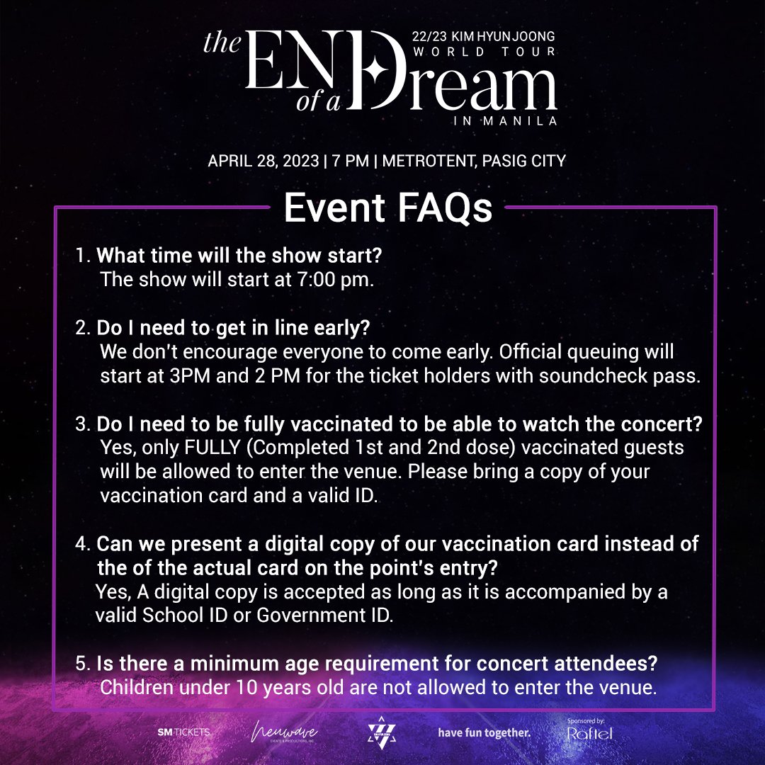 neuwave_events's tweet photo. We're getting closer to the dday, PH Henecias! 😍

Here are the event guidelines and reminders for 22/23 Kim Hyun Joong World Tour: The End of a Dream in Manila on 4/28 at 7PM in MetroTent, Pasig City.

TICKETS ARE STILL AVAILABLE AT @smtickets
#TEDinManila #KHJinManila https://t.co/gRBQob6L3N