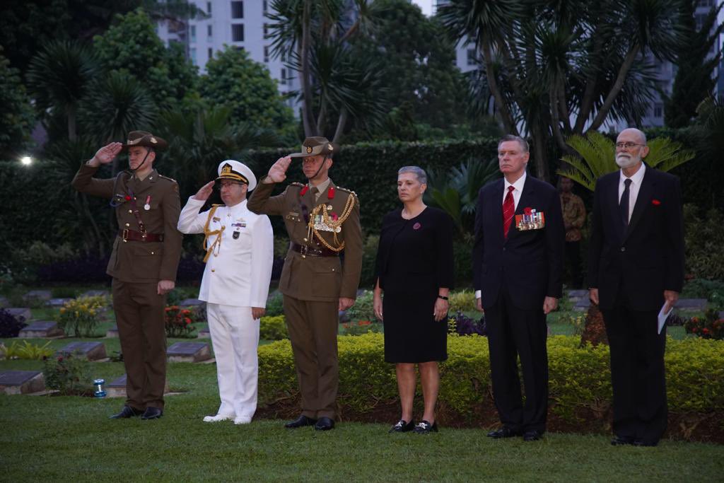 DubesAustralia's tweet photo. This morning, I joined 🇳🇿 Ambassador Kevin Burnett in an #AnzacDay dawn service in Jakarta. 

Today, we remember &amp; honour all those in our armed forces who have served &amp; those who continue to serve. Their loyalty, selflessness &amp; courage will never be forgotten. #LestWeForget https://t.co/uEraiZeosI