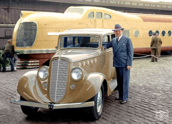 edwereddie's tweet image. 1936 Willys 77 Sedan and the City of San Francisco Streamliner