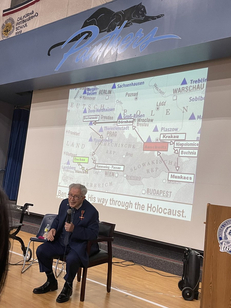 MCMS_Panthers's tweet photo. Thank you Ben Lesser for speaking with the Medea Creek families and the Oak Park community tonight. Ben was a 15 year old Jewish boy when he went to Auschwitz’s and survived the Holocaust. https://t.co/PqtEo5Q4yC