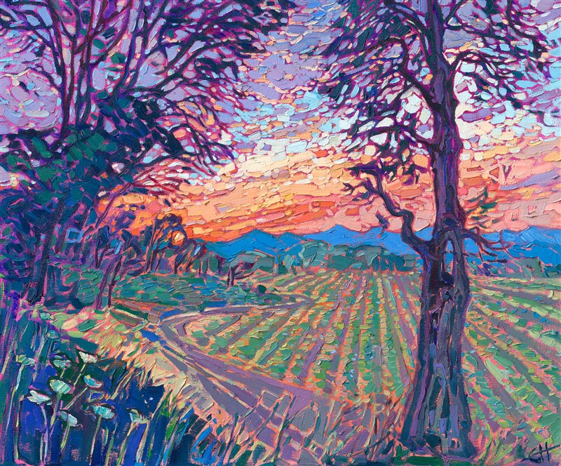 Cultivated Light
2023
OIL ON CANVAS by Erin Hanson
20 x 24 in

The Willamette Valley wine country is beautiful and colorful, full of winding roads, rolling hills, oaks and pine trees, and of course lots of vineyards. 

erinhanson.com/portfolio/Cult…

#ORWine #winecountry #womanartist