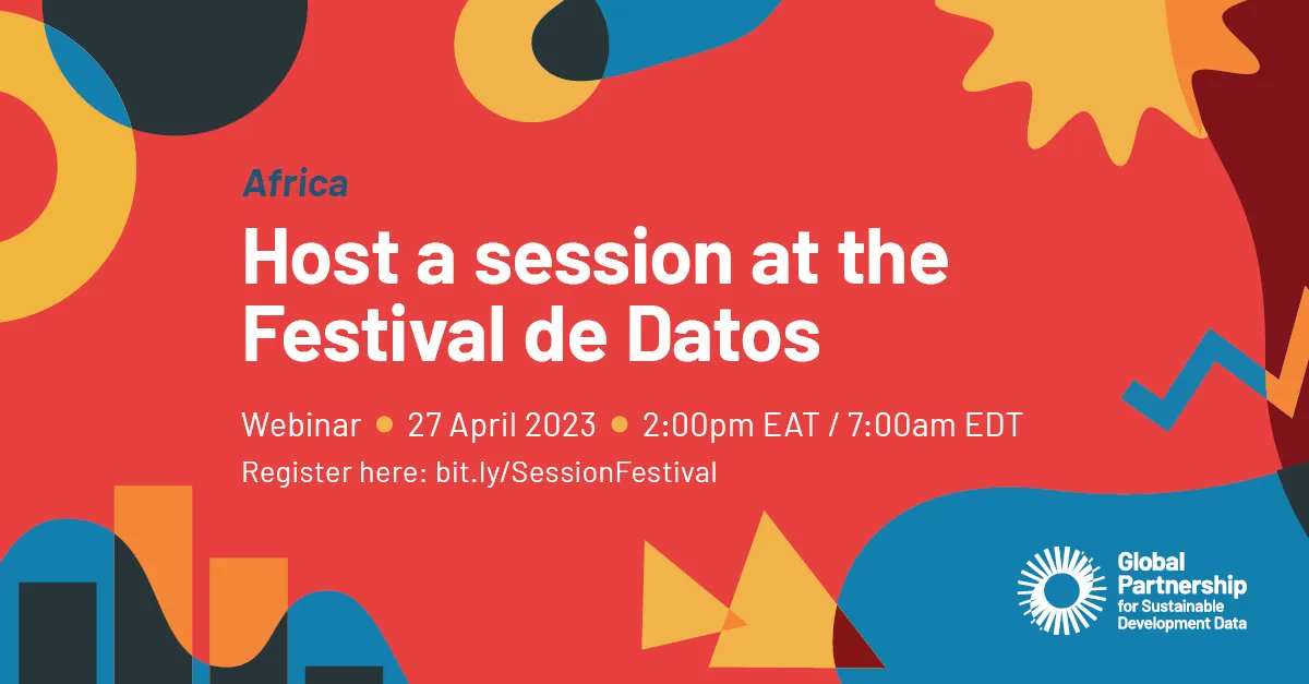 Data4SDGs's tweet photo. How can our #Data4SDGs partners in Africa 🌍 contribute to #FestivalDeDatos as session hosts?

On 27 April, join our webinar to hear from Festival organizers about the session proposal process + perspectives from Africa. 

Register 🔜 https://t.co/hH4eCguFvA https://t.co/6Elt5b9B8a